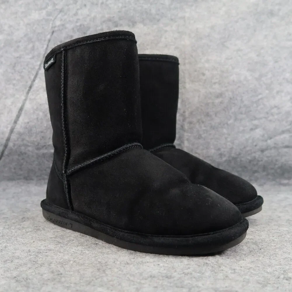 Bearpaw Shoes Kids 5 Winter Boots Pull On Leather Wool Evangaline Black Comfort